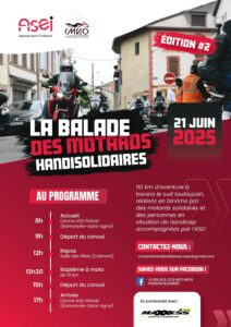 Affiche de la balade des Motards HandiSolidaires 2025 organisée par l'ASEI
