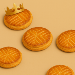 Illustration de 5 galettes des rois sur une table